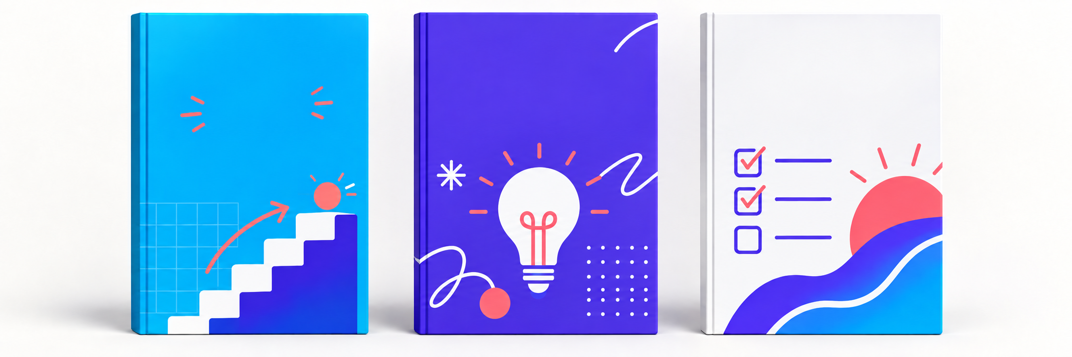 Three colorful course workbook cover concepts