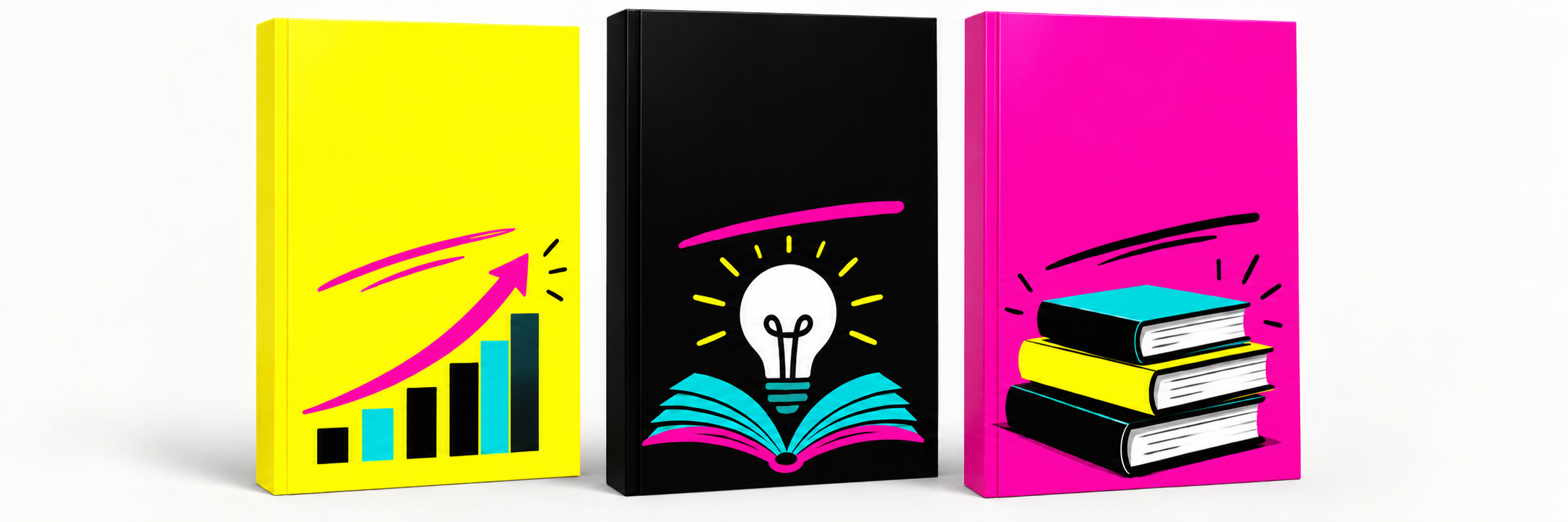Three bold publishing and marketing book cover concepts